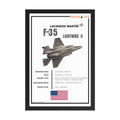F-35 Lightning II stealth fighter minimalist blueprint-style poster, framed wall art